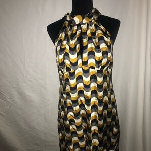 Stylish Halter Neck Dress in Black, White, and Gold